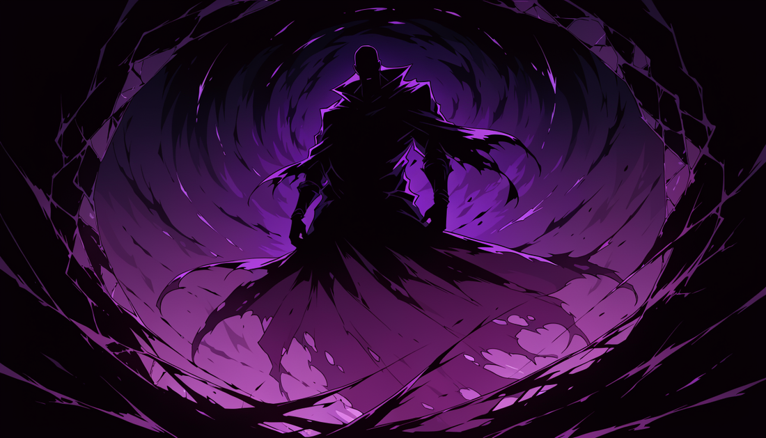 Silhouette sombre entourée de ténèbres évoquant Barbe Noire de One Piece